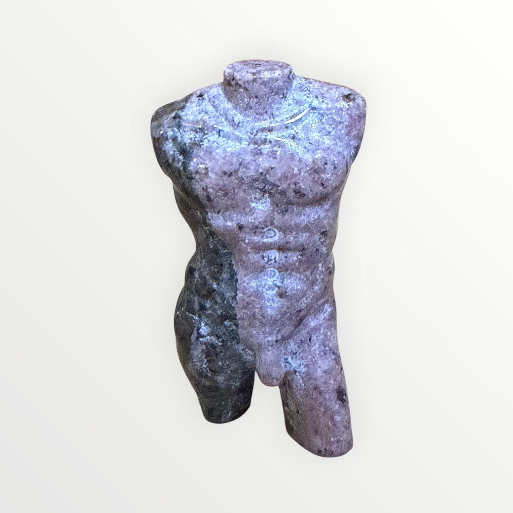 Natural Hand Carved Red Marble Male Torso Sculpture 3"H