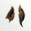 Long Bohemian Feather Earrings with Metallic Leather and a Delicate Gold Chain