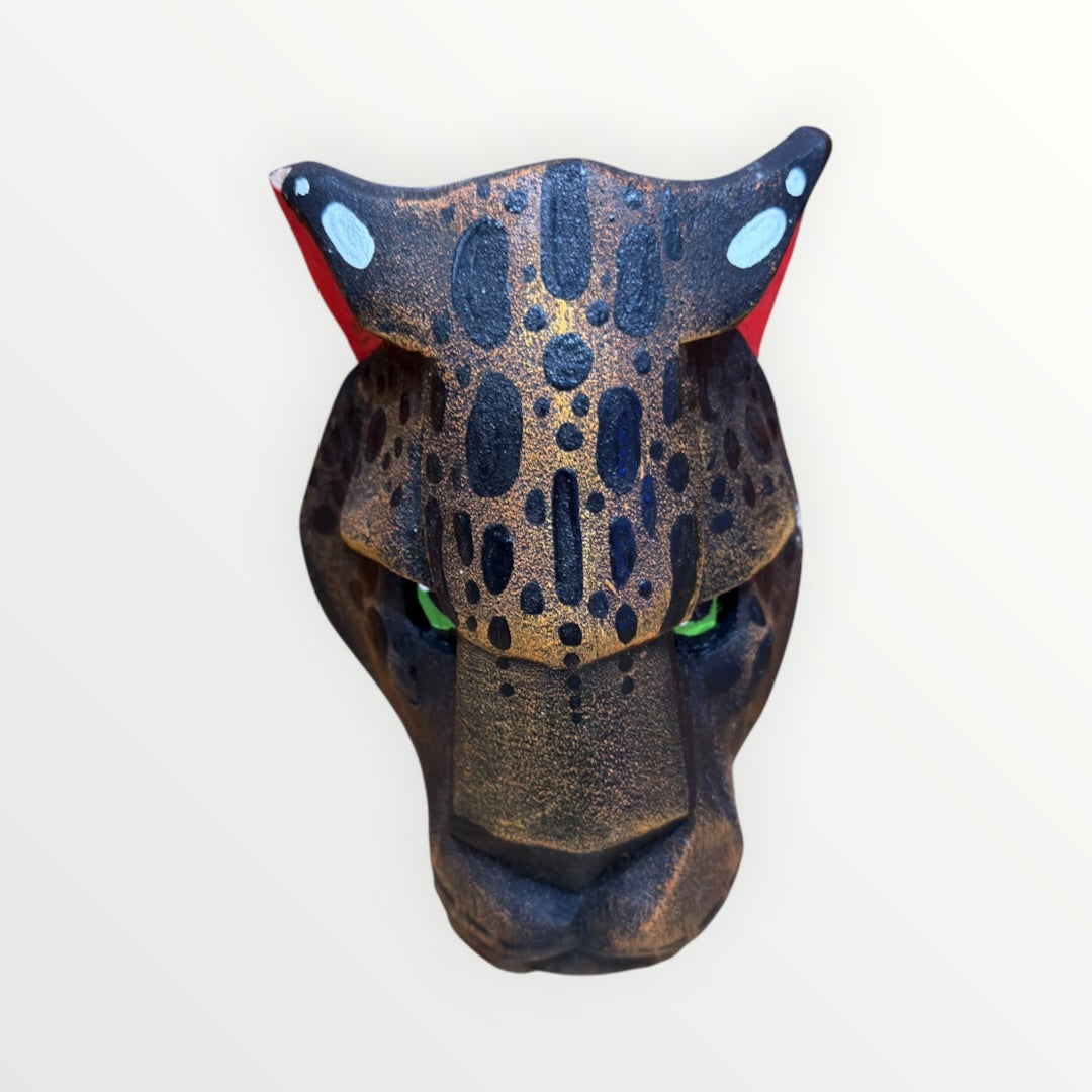 Hand-Carved and Painted Wooden Leopard Wall Decor Signed 5"H