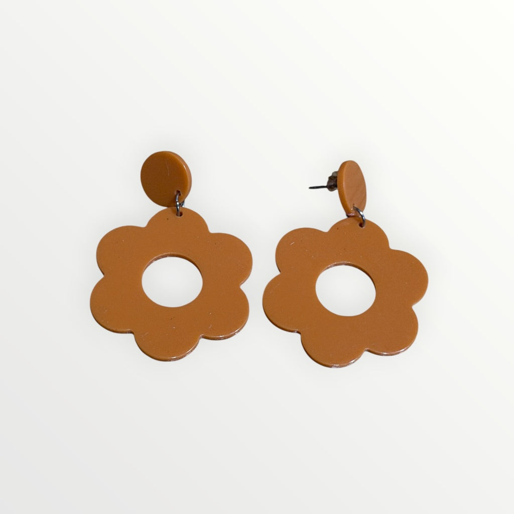 Pastel Orange Peach 1970s-Style Acrylic Flower Drop Earrings