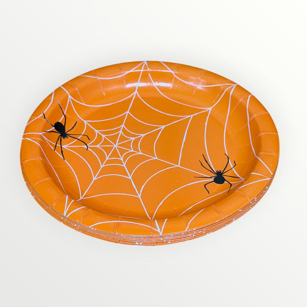 12-Count Orange Halloween Spider Web Paper Plates 7'D