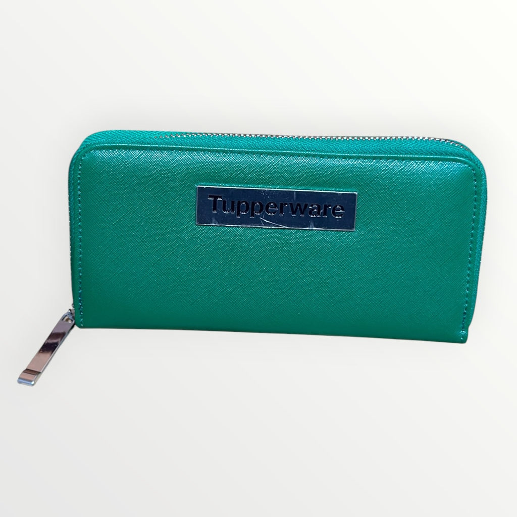 Green Leather Tupperware Consultant Award Wallet 7.5'L x 3.75"W
