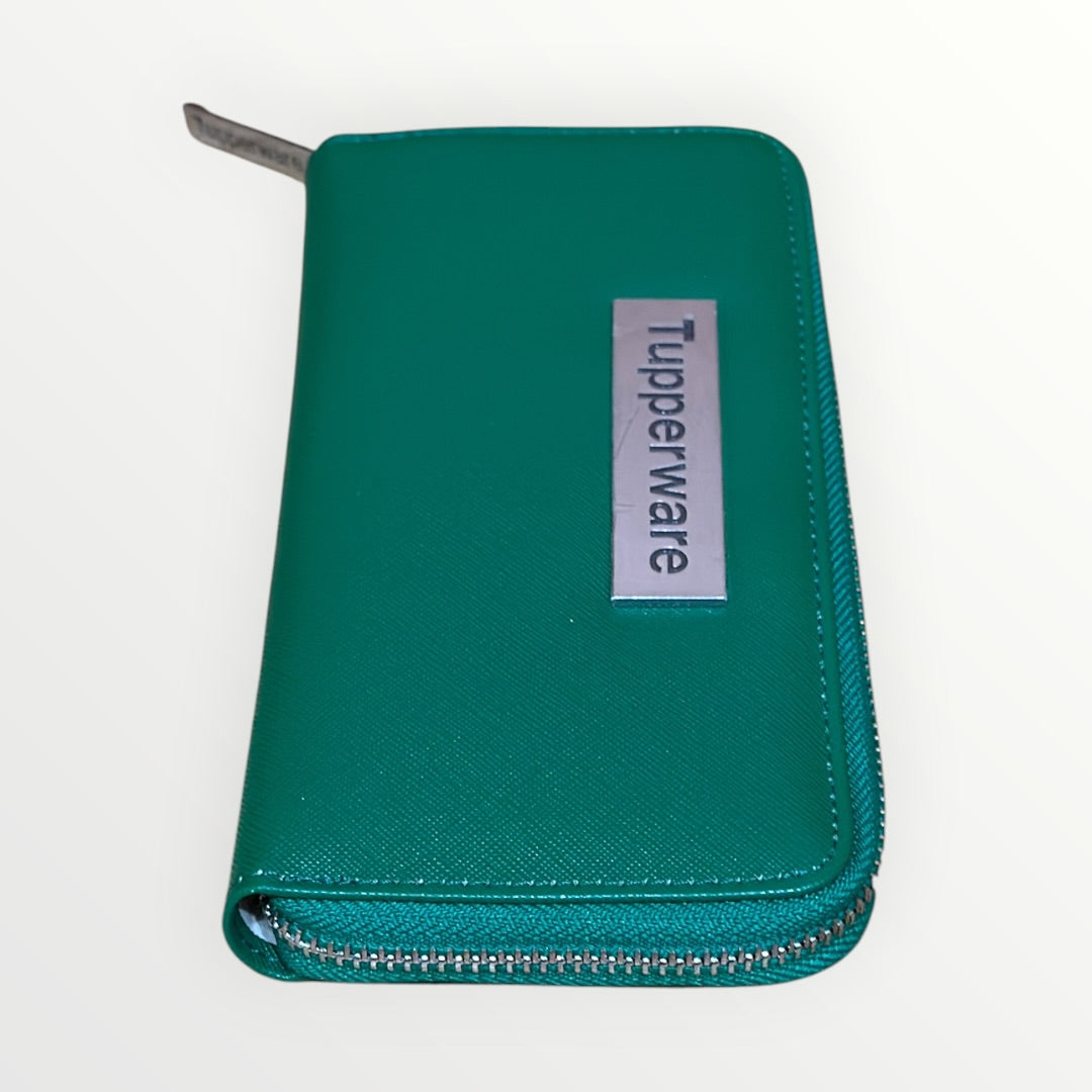 Green Leather Tupperware Consultant Award Wallet 7.5'L x 3.75"W