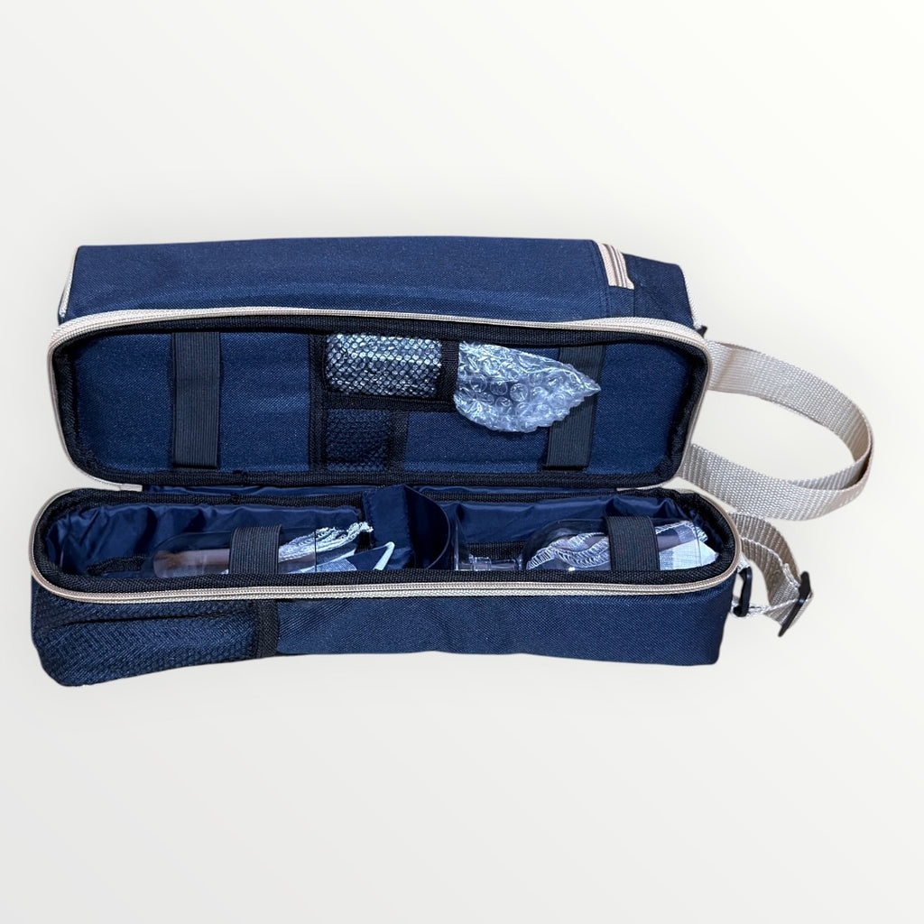 Deluxe Navy Blue Insulated 2-Person Wine and Picnic Carrier Bag with Adjustable Shoulder Strap 15"H