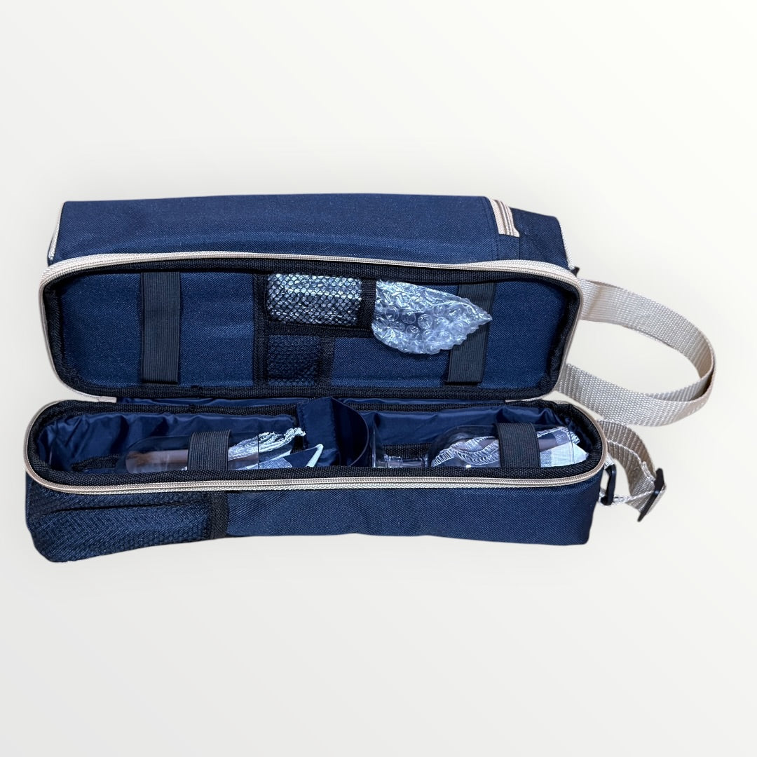 Deluxe Navy Blue Insulated 2-Person Wine and Picnic Carrier Bag with Adjustable Shoulder Strap 15"H