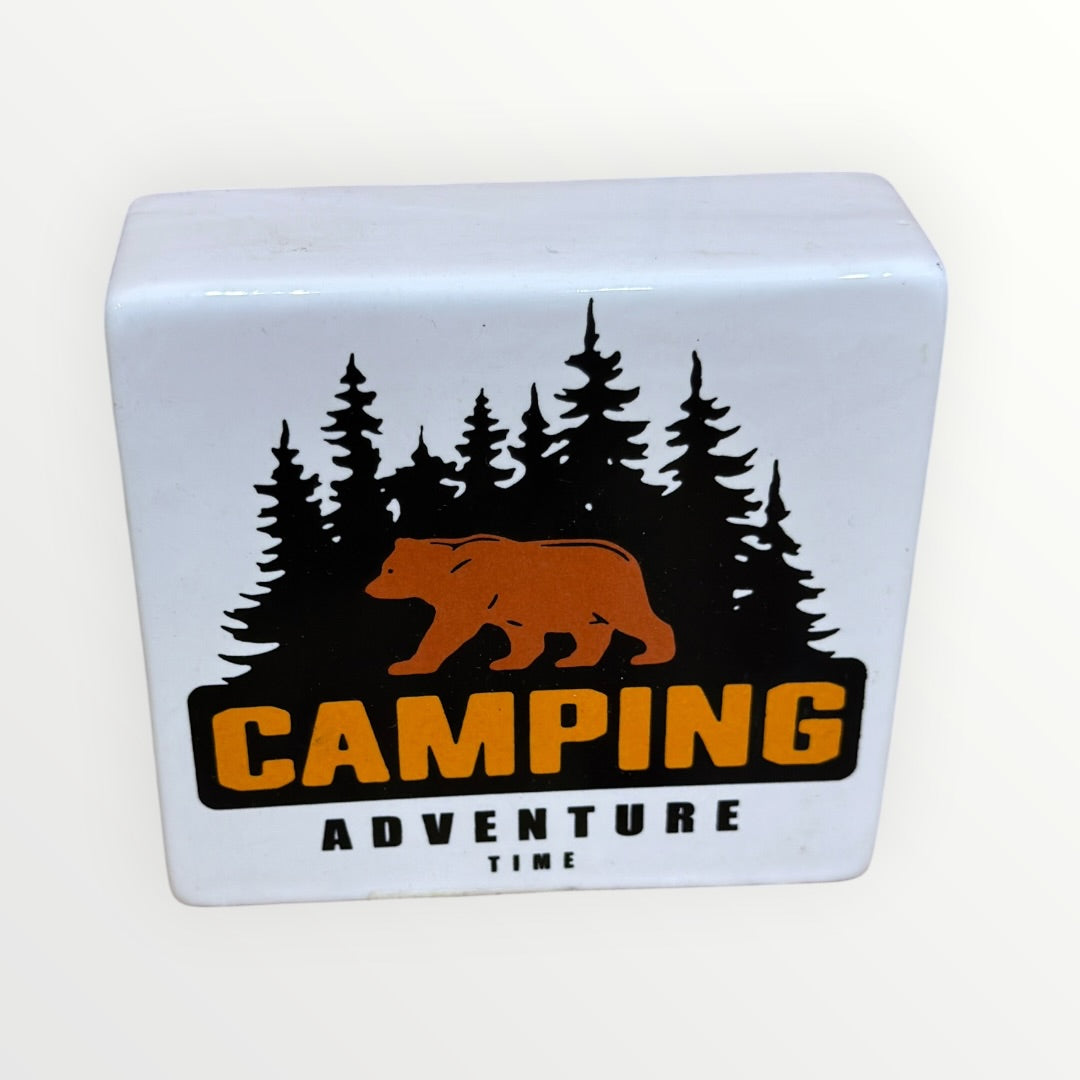 Ashland Tabletop Camping Adventure Time Bear Shelf Decor Ceramic Sign 4" x 4.25"