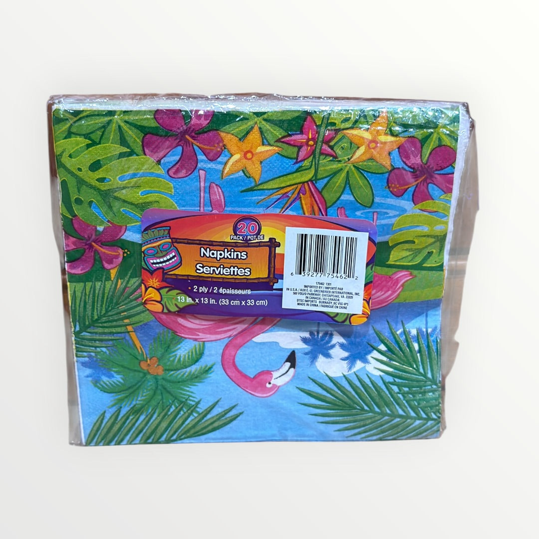 2-ply Tropical Aloha Paper Napkins 13" x 13" Pack of 20
