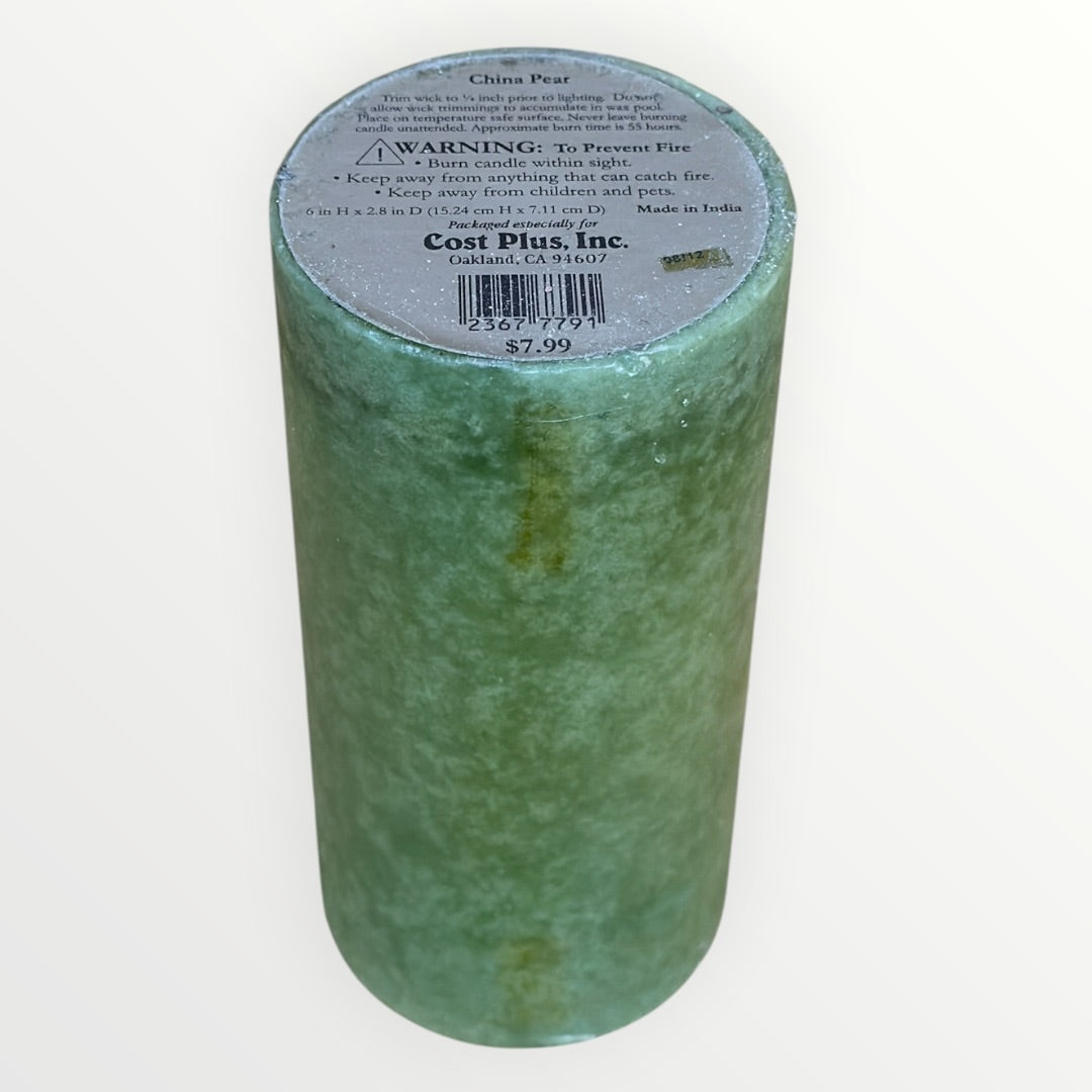 Cost Plus World Market Green Pillar Candle 3"D x 6"H