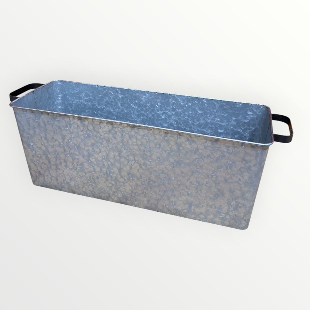 Large Rustic Galvanized Metal Storage Bin "LIVE • LOVE • LAUGH" with Black Side Handles 24"L x 8.5"W x 9"H