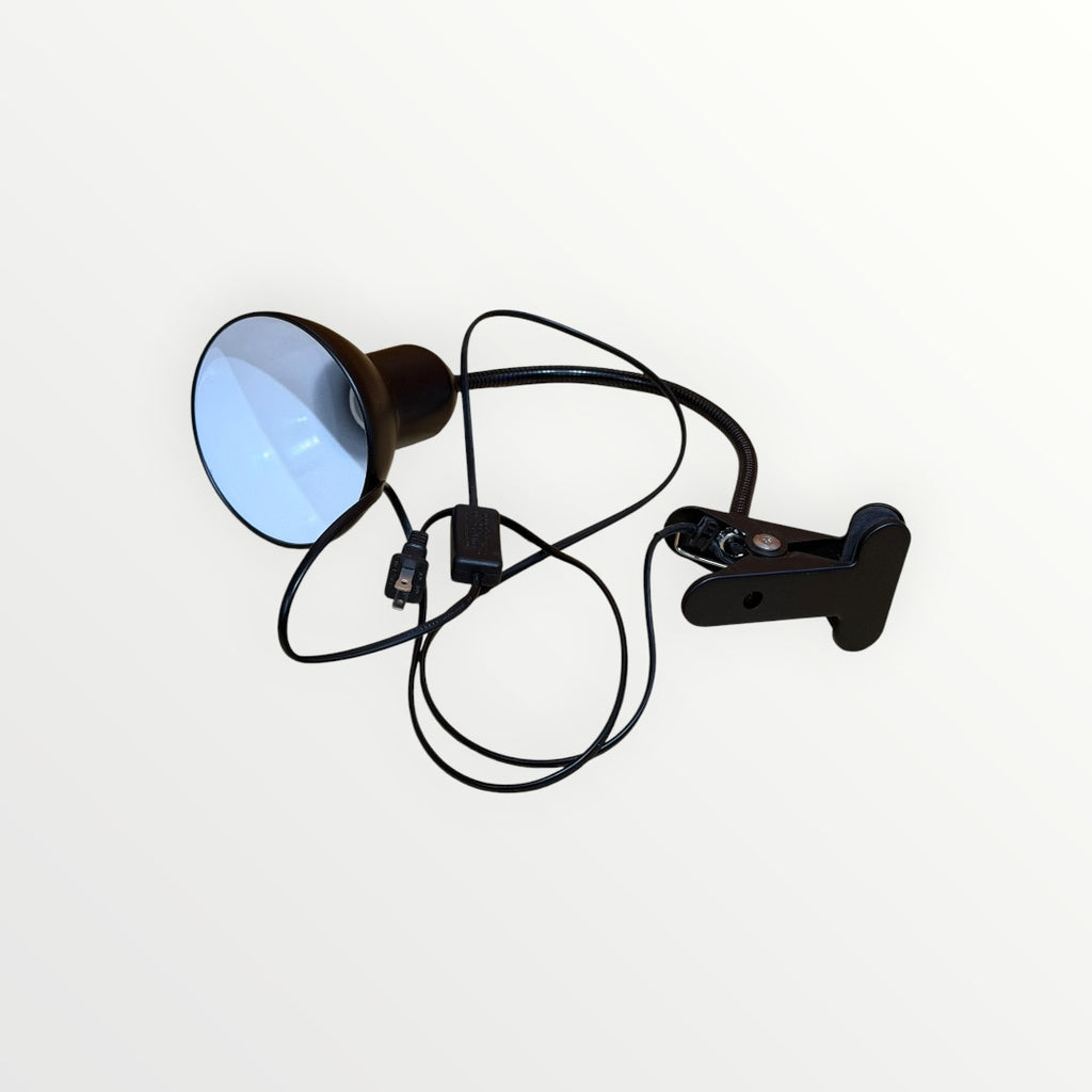 Black Flexible Gooseneck Clamp Lamp with Metal Shade & Switch
