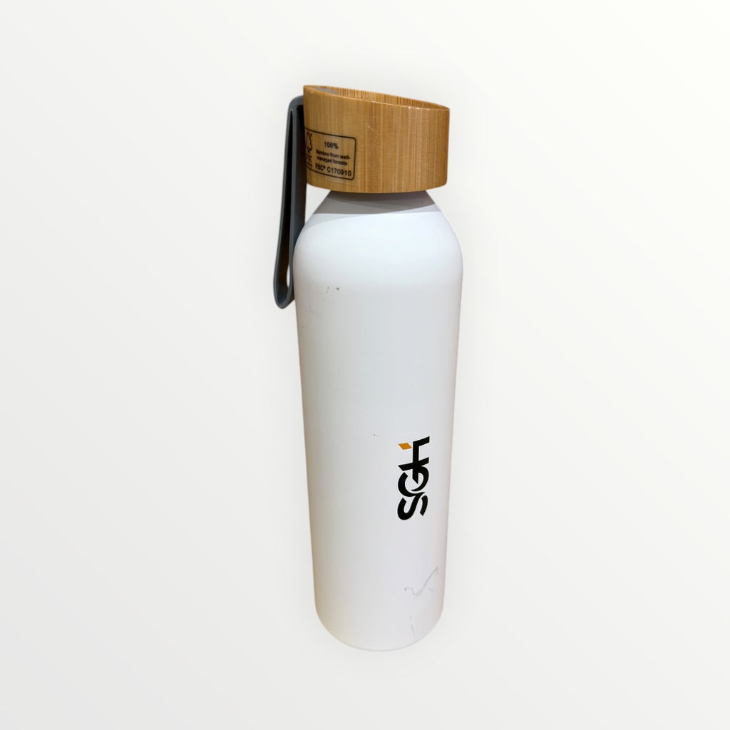 White Ryze Aluminum Sports Water Bottle with Bamboo Lid 22oz
