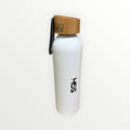 White Ryze Aluminum Sports Water Bottle with Bamboo Lid 22oz