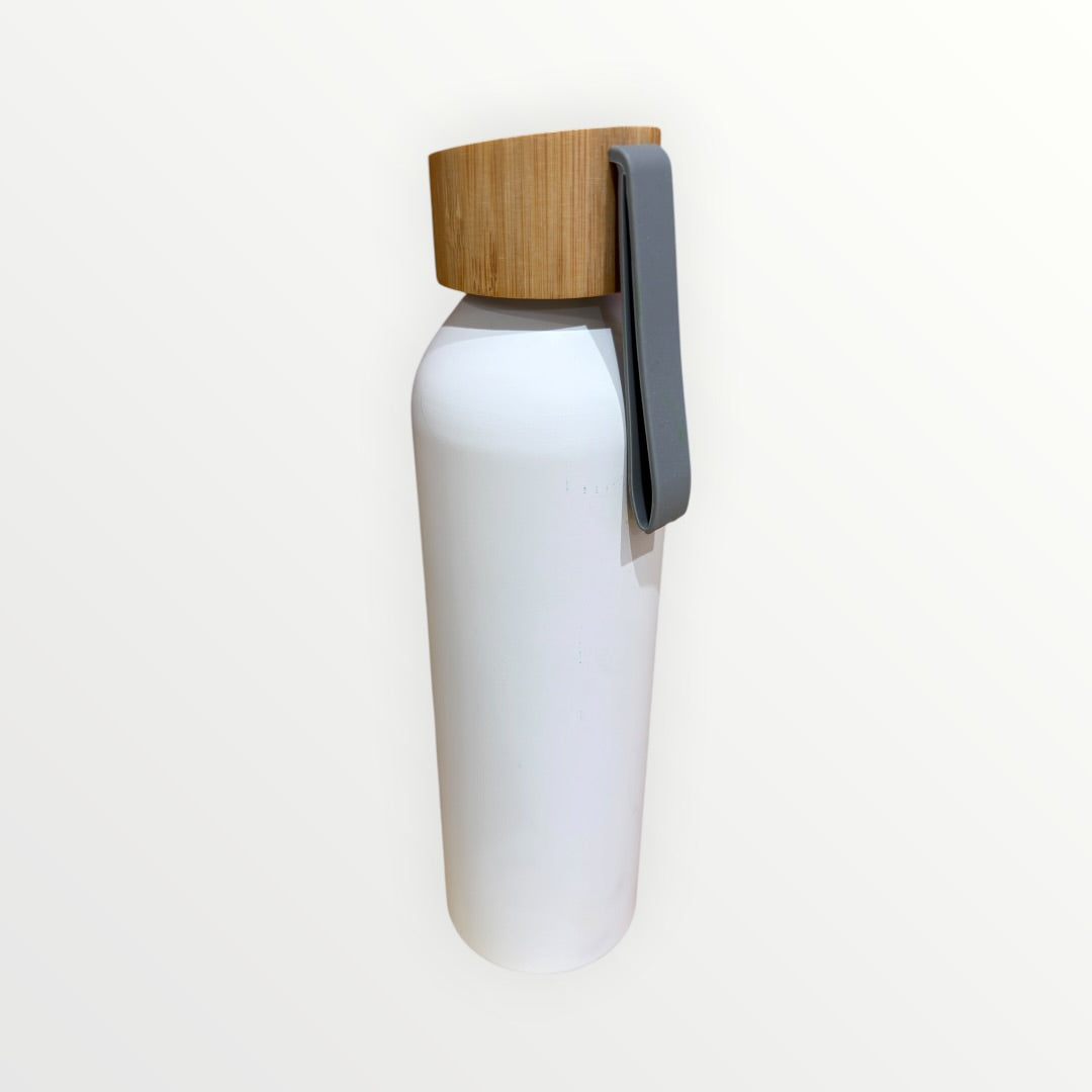 White Ryze Aluminum Sports Water Bottle with Bamboo Lid 22oz