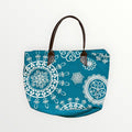 Teal Blue Cotton Canvas Mandala Tote Bag with Zipper