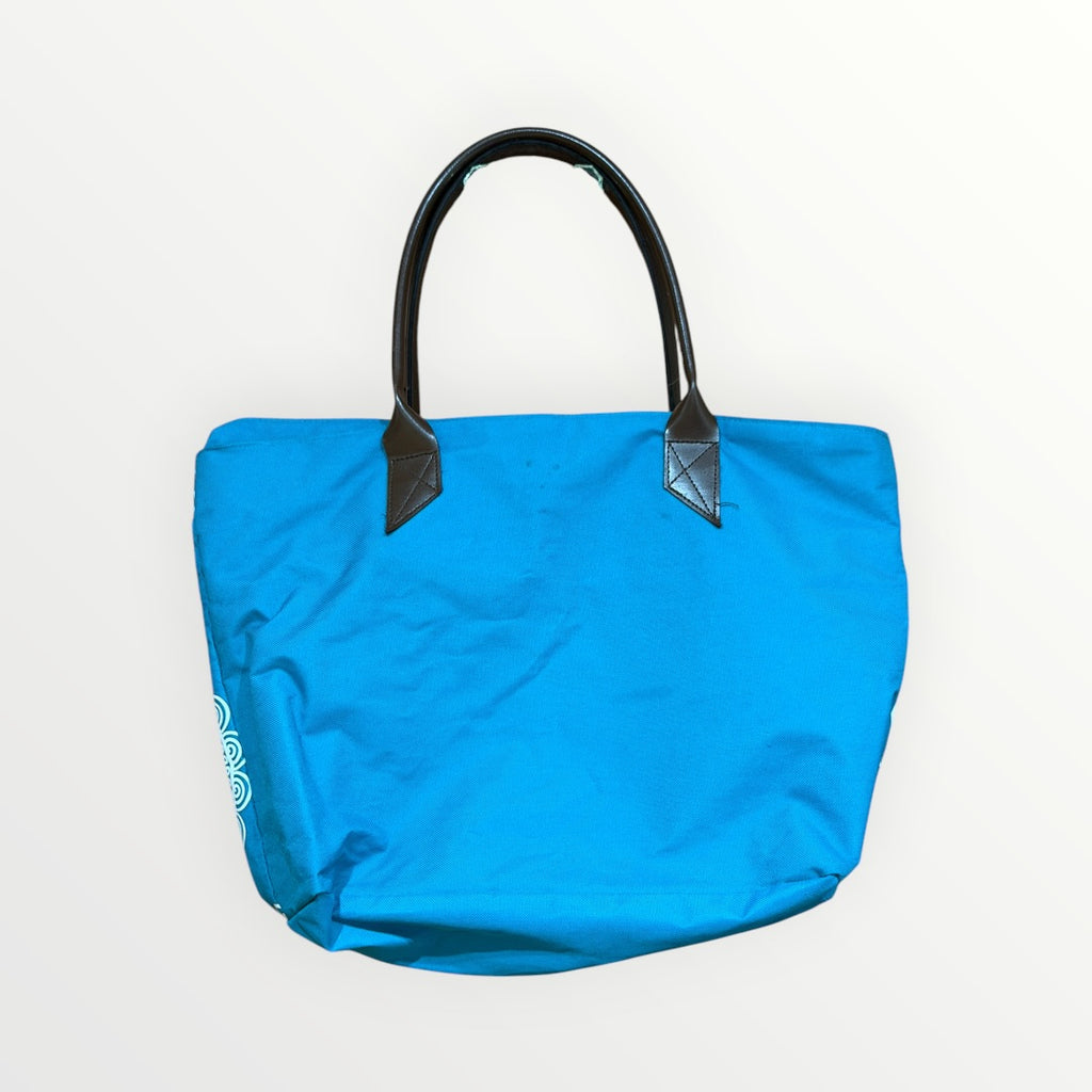 Teal Blue Cotton Canvas Mandala Tote Bag with Zipper