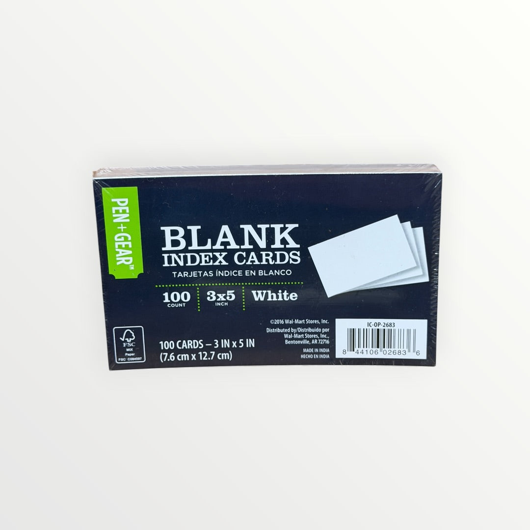 Pen and Gear Blank Index Cards 3" x 5" 100 count