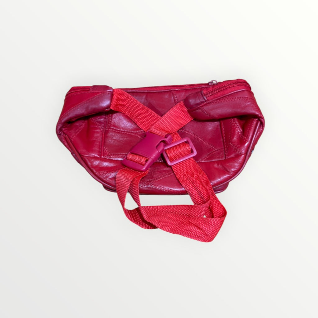 Multi-Pocket Red Genuine Leather Fanny Pack