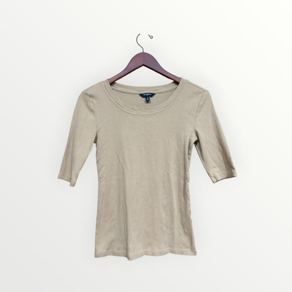 Banana Republic Beige Scoop Neck 3/4 Sleeve Ribbed Knit Top