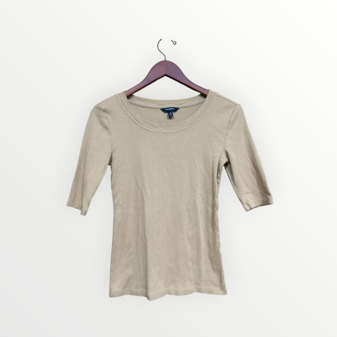 Banana Republic Beige Scoop Neck 3/4 Sleeve Ribbed Knit Top