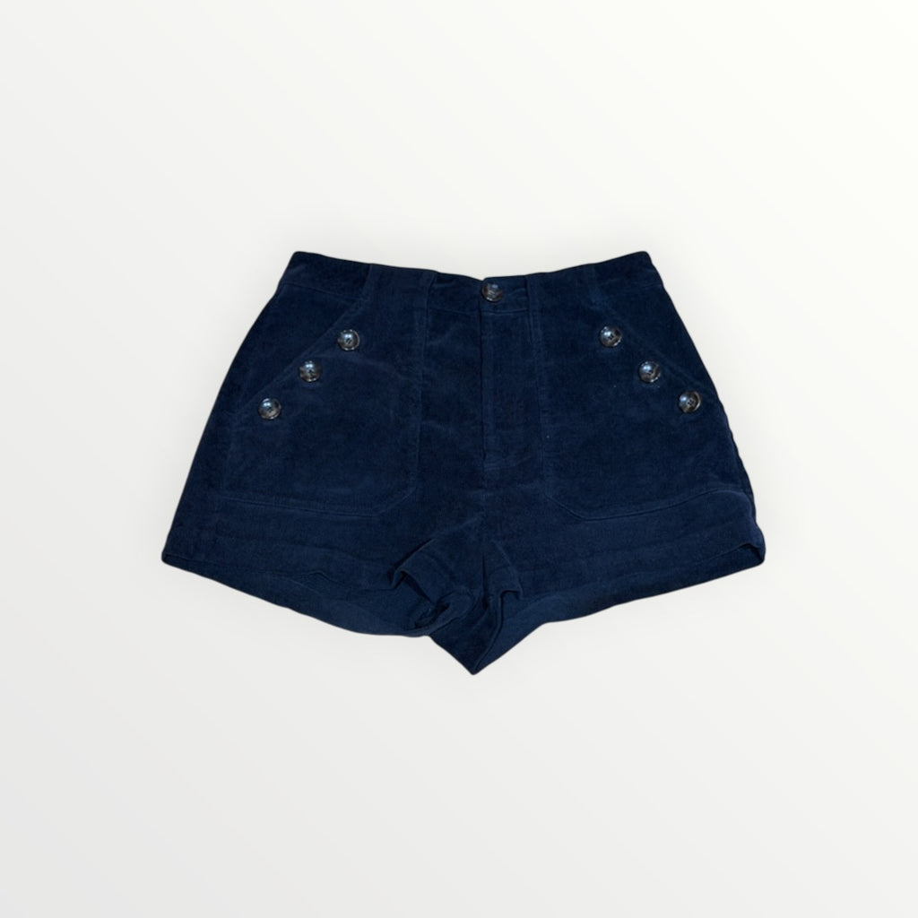 Cotton Candy LA Women's Black Corduroy Sailor-Style Buttoned Shorts Size: M