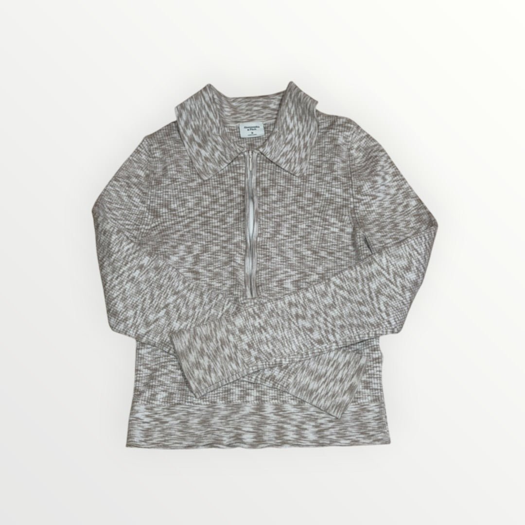 Abercrombie & Fitch Beige Heathered Half-Zip Polo Sweater Size: M