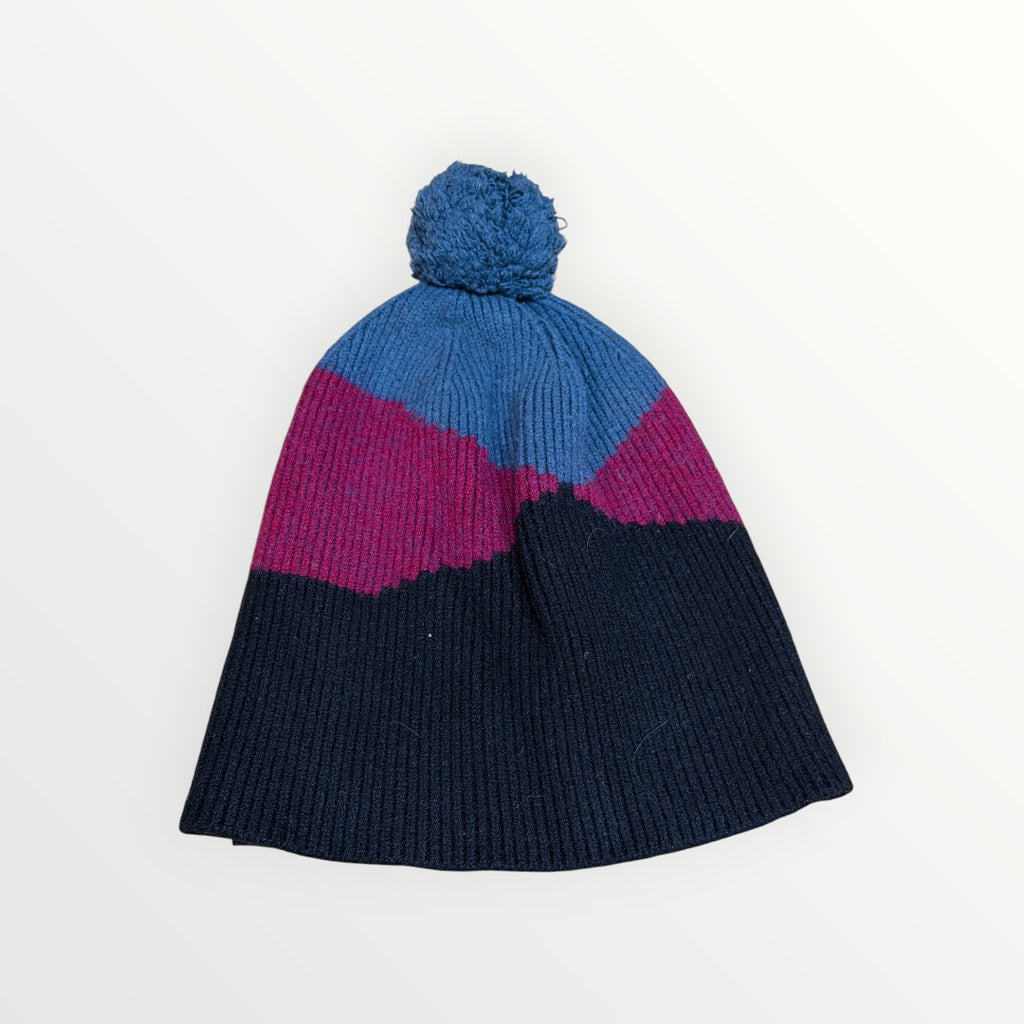 Color Kids Three-Tone Knit Beanie with a Matching Pom-Pom