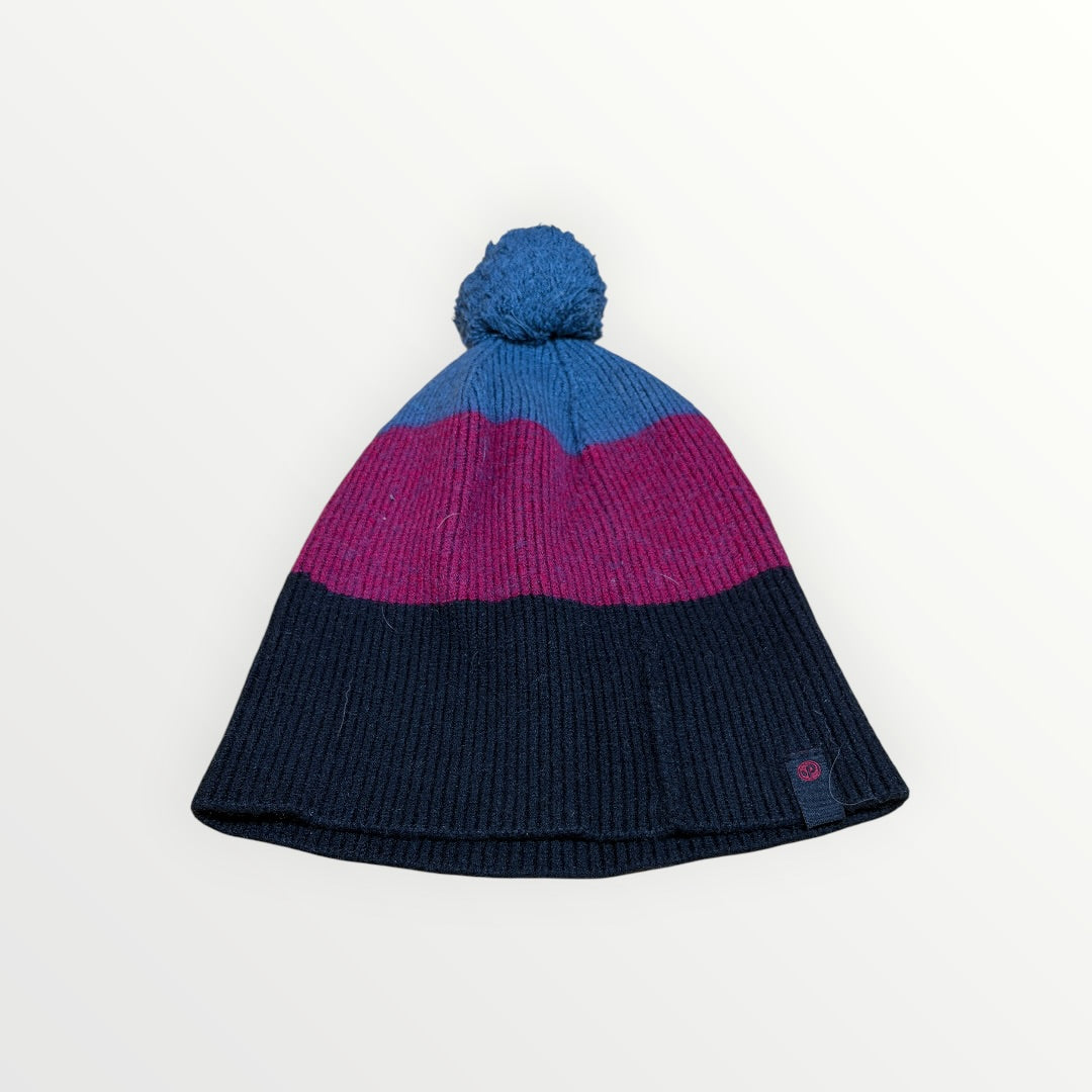 Color Kids Three-Tone Knit Beanie with a Matching Pom-Pom