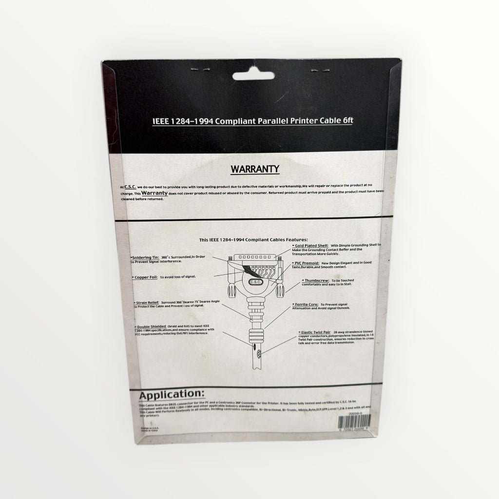 6-foot Vaster IEEE-1284 Bi-directional Parallel Printer Cable