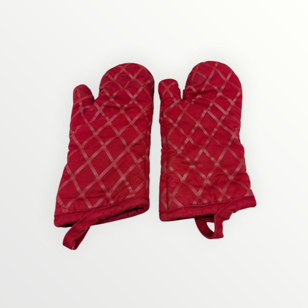 1Pair Heat Resistant Non-Slip Silicone Surface and Soft Cotton Lining Kitchen Oven Gloves