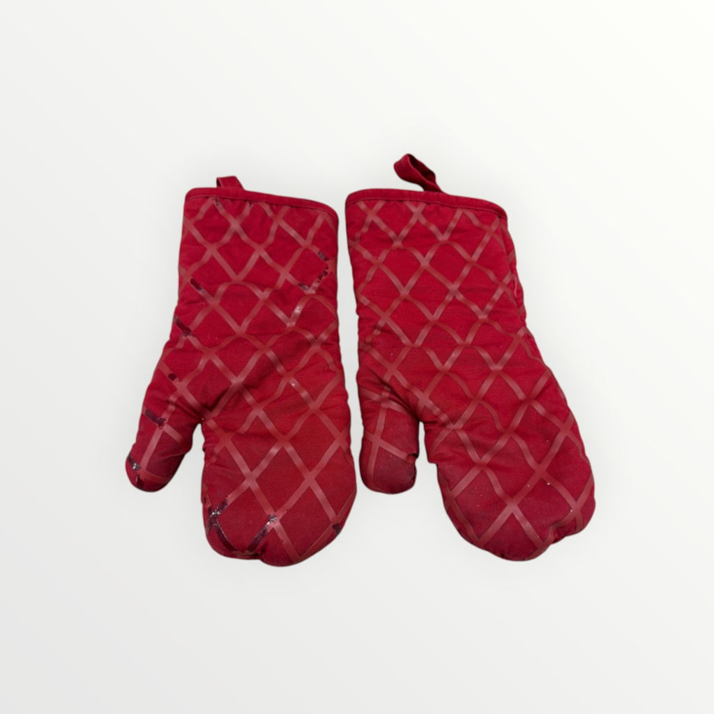 1Pair Heat Resistant Non-Slip Silicone Surface and Soft Cotton Lining Kitchen Oven Gloves
