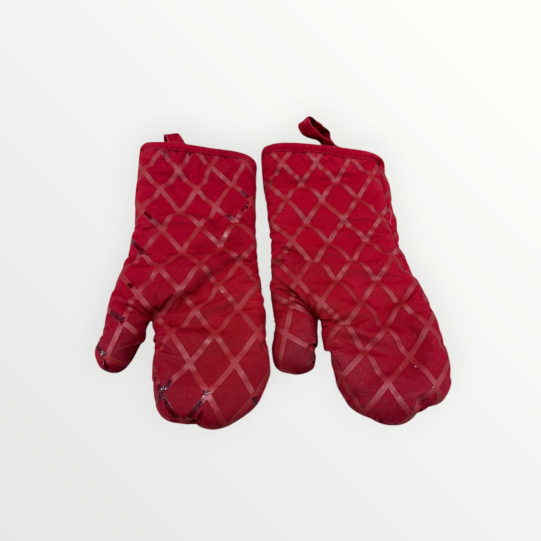 1Pair Heat Resistant Non-Slip Silicone Surface and Soft Cotton Lining Kitchen Oven Gloves