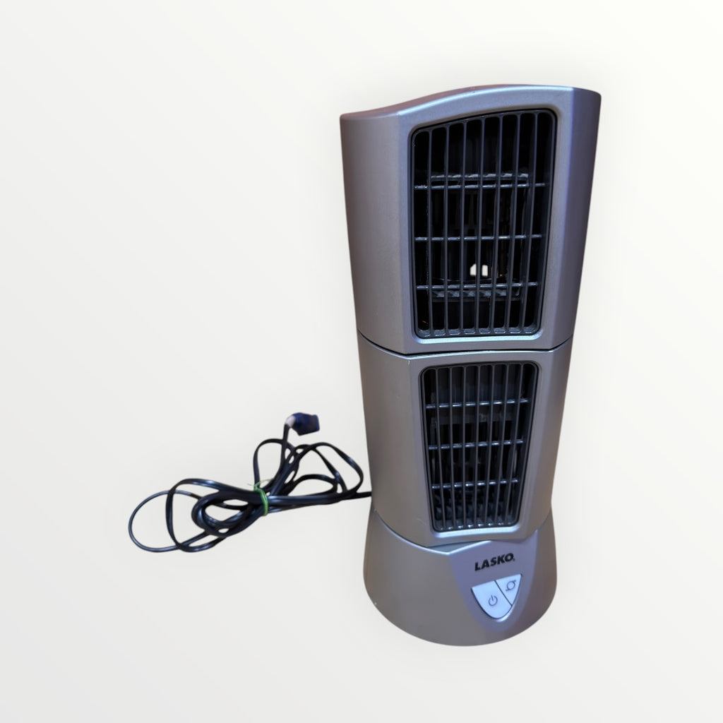 Lasko Gray Wind Tower Platinum Compact Desktop Fan for Home with 3 Speeds, Widespread Oscillation 14"