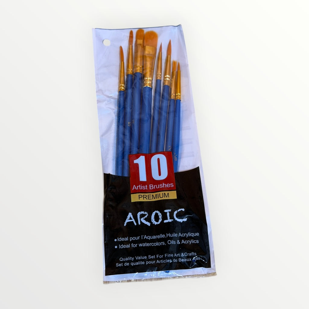 Aroic 10-piece Artist Paint Brush Set with Blue Handles