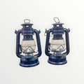 Set of 2 Portable Blue Kerosene Oil Lamps
