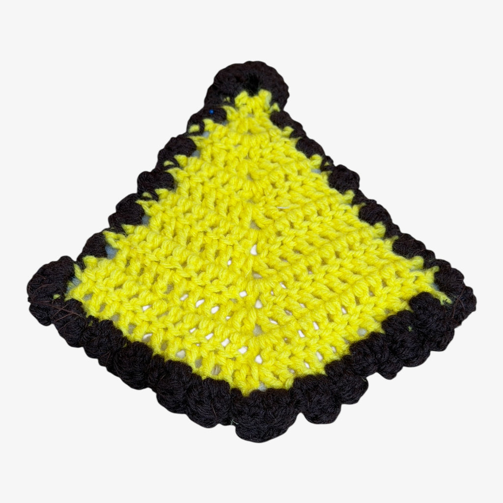 Handmade Crocheted Yellow & Dark Brown Leaf-shaped Trivet 9"L
