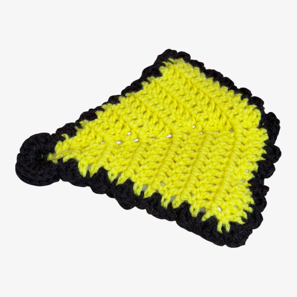Handmade Crocheted Yellow & Dark Brown Leaf-shaped Trivet 9"L