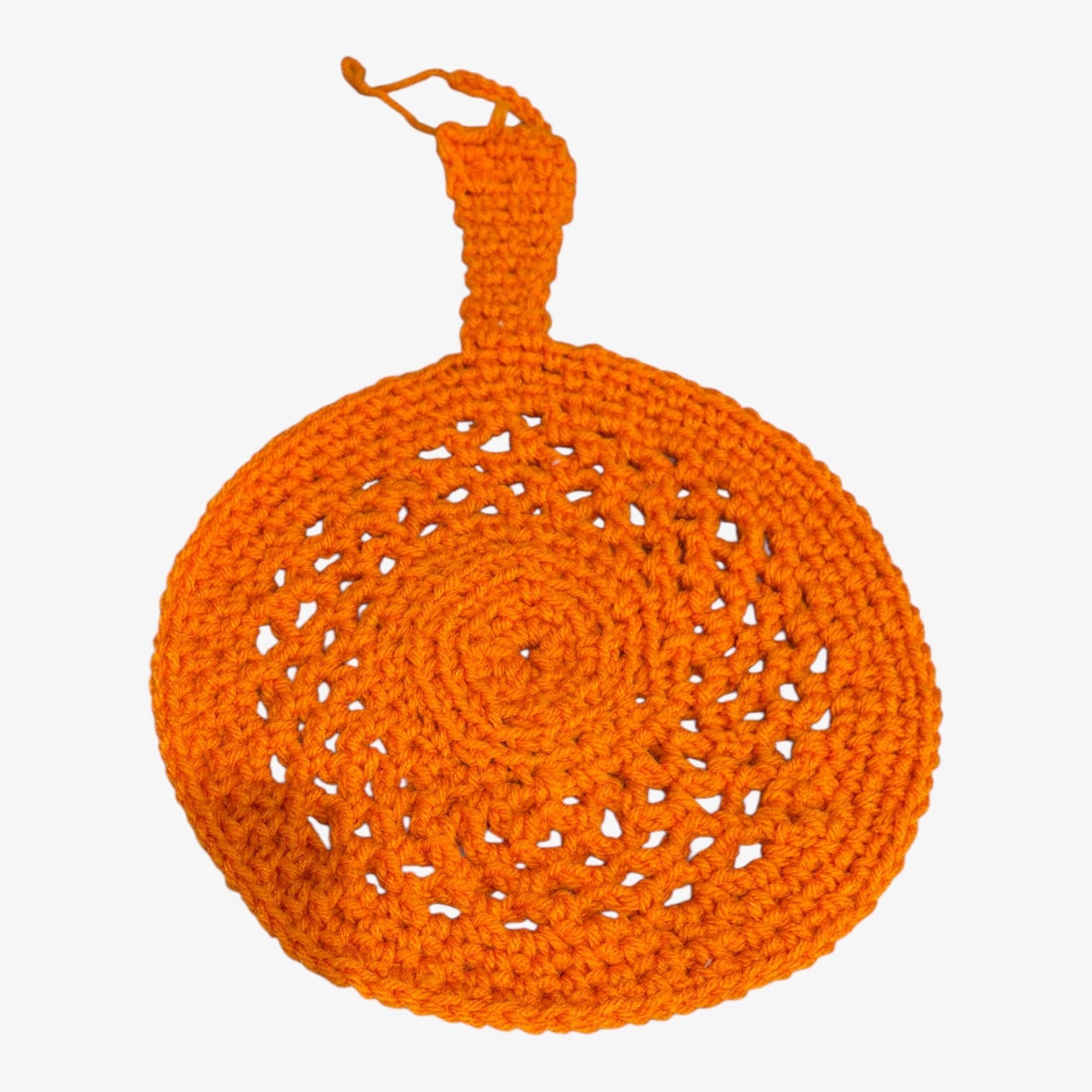Handmade Orange Crocheted Pot Holder 9"D