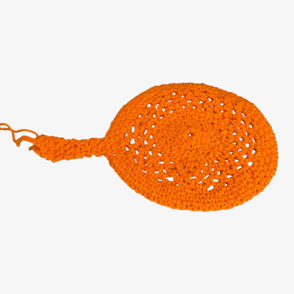 Handmade Orange Crocheted Pot Holder 9"D