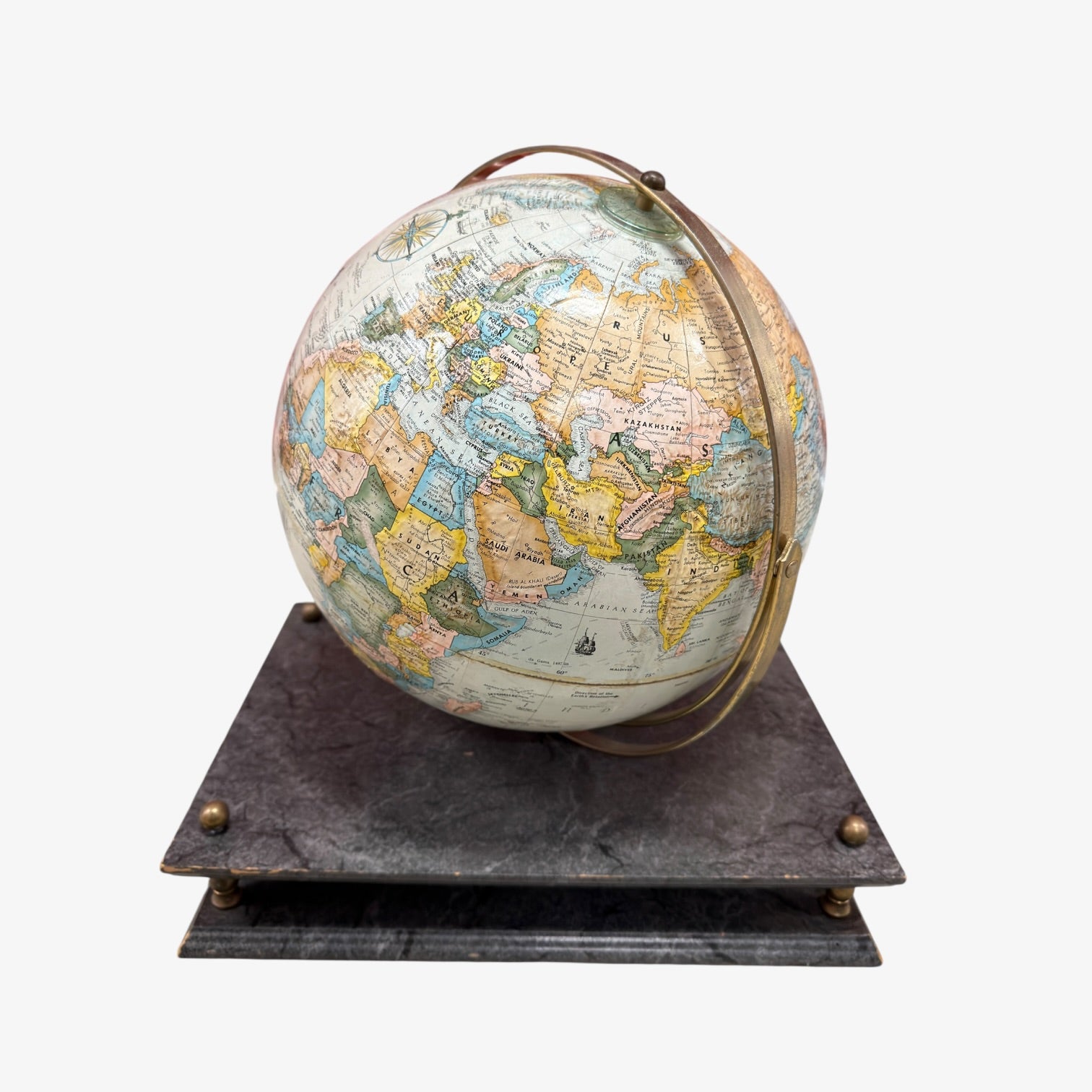 Vintage-style World Globe w/Wooden Stand