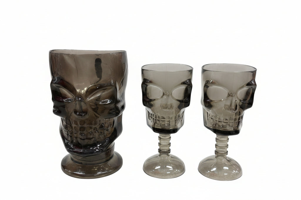 Set of 3 BarConic® Plastic Stemmed Skull Pitcher and Goblets