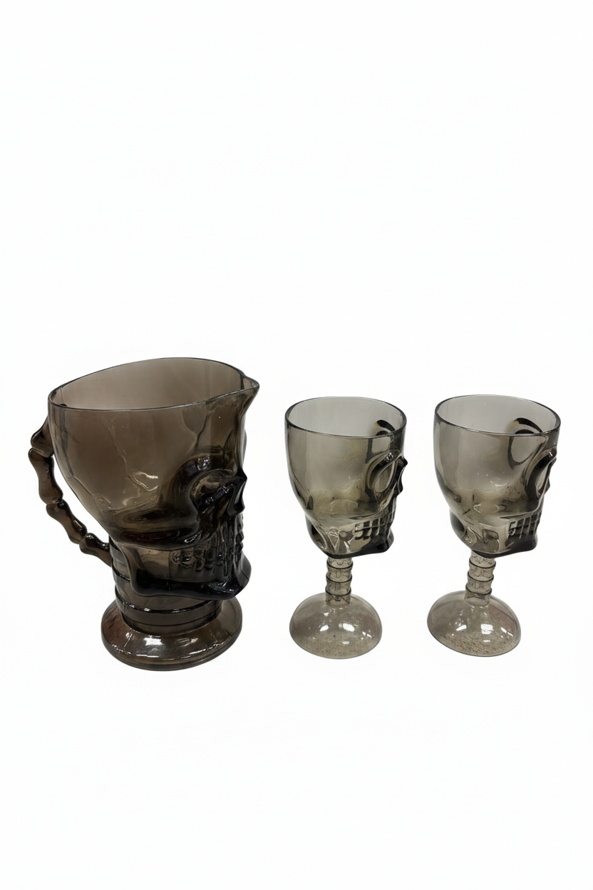 Set of 3 BarConic® Plastic Stemmed Skull Pitcher and Goblets