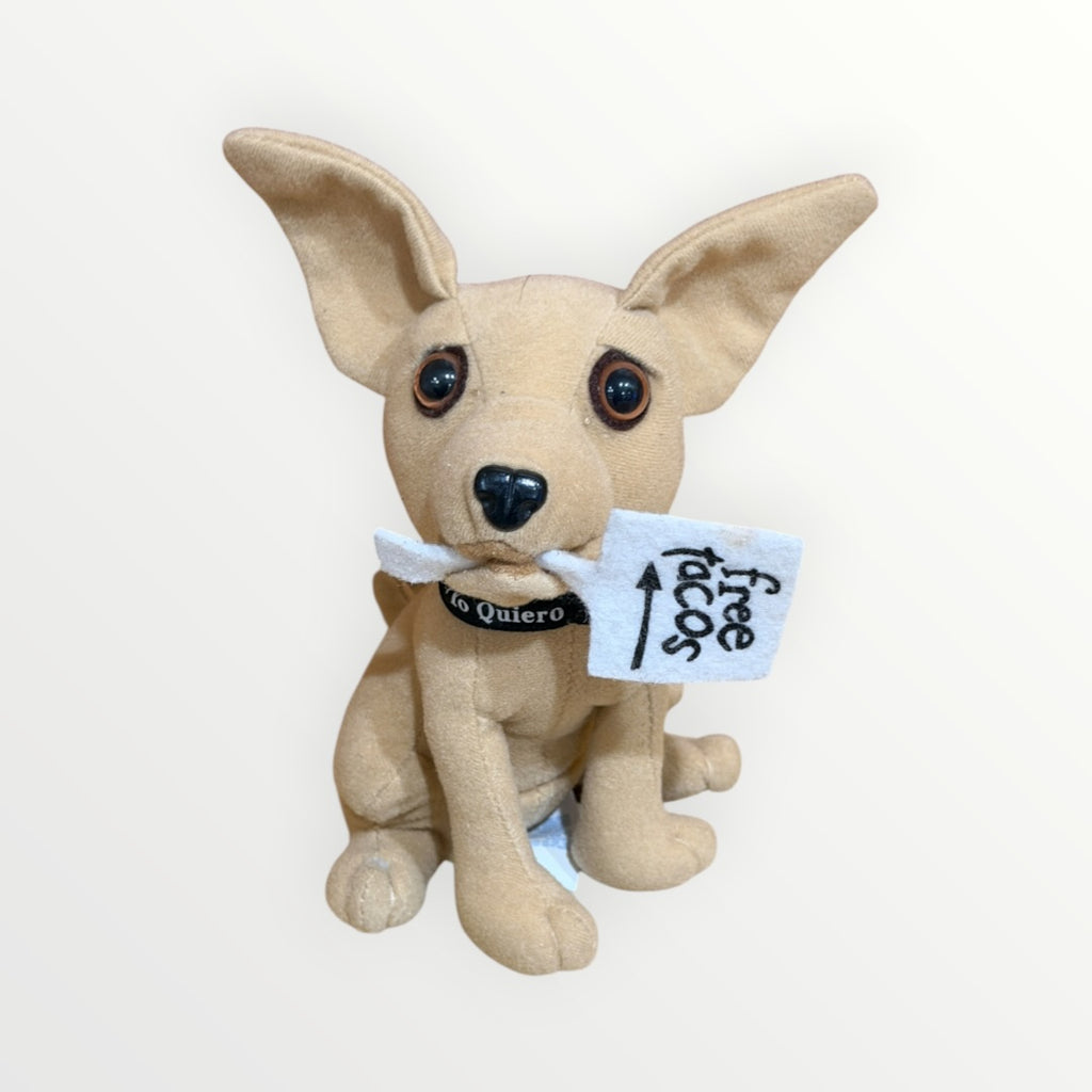 Vintage 1998 "Yo Quiero Taco Bell" Chihuahua Dog Holding - Free Tacos Sign