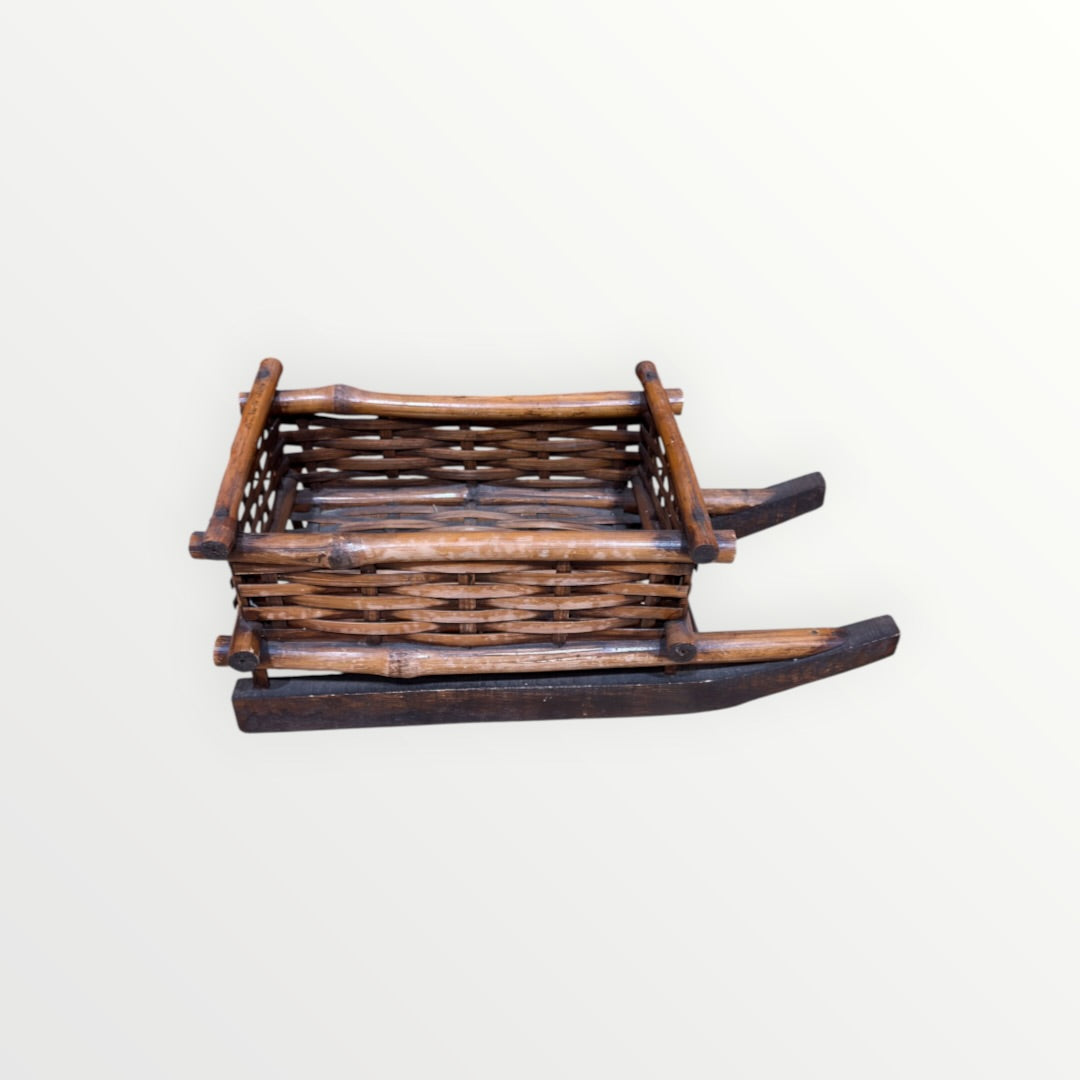 Vintage Woven Bamboo Sleigh Basket 5" x 7" x 14"