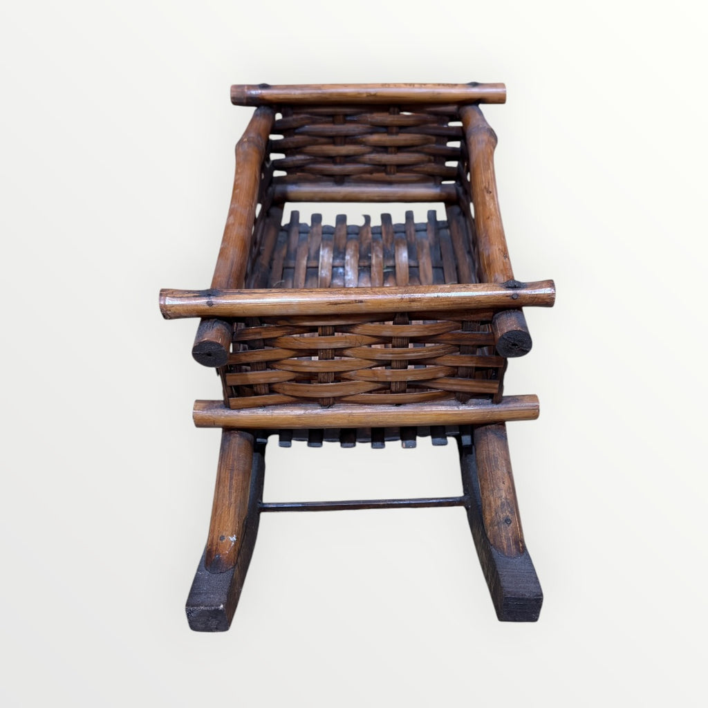 Vintage Woven Bamboo Sleigh Basket 5" x 7" x 14"