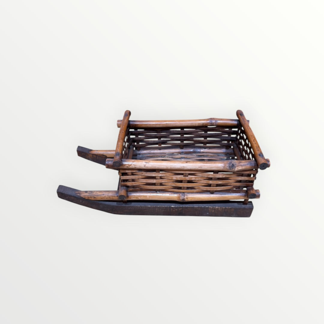 Vintage Woven Bamboo Sleigh Basket 5" x 7" x 14"