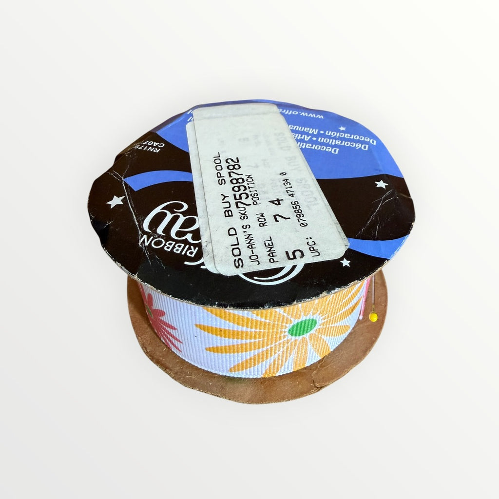 Offray Spool of Floral Patterned Craft Ribbon Daisies Yellow
