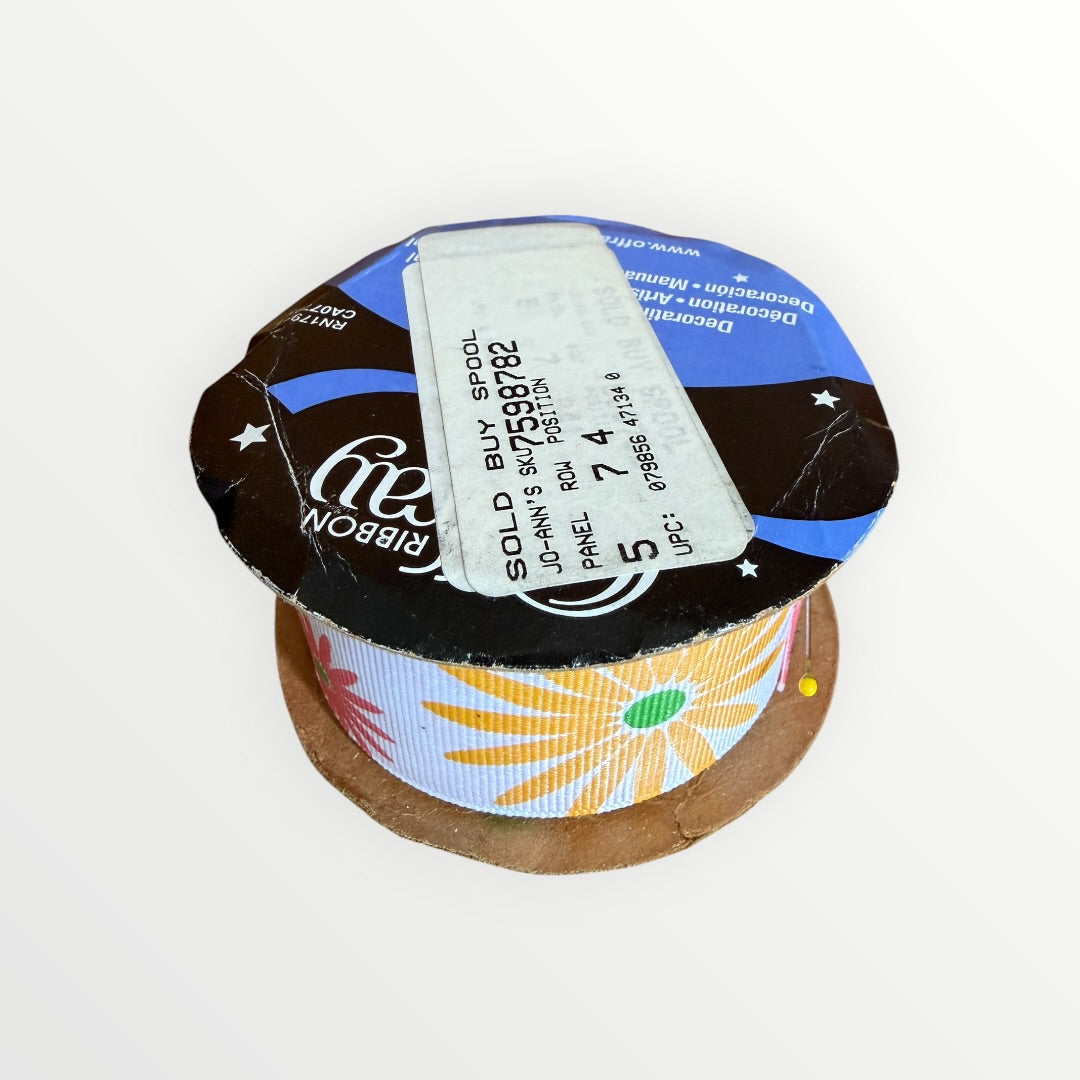 Offray Spool of Floral Patterned Craft Ribbon Daisies Yellow