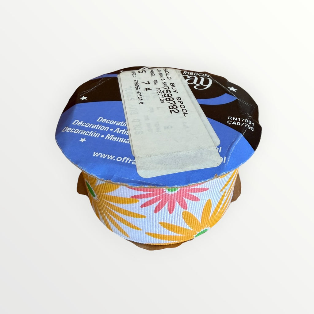 Offray Spool of Floral Patterned Craft Ribbon Daisies Yellow