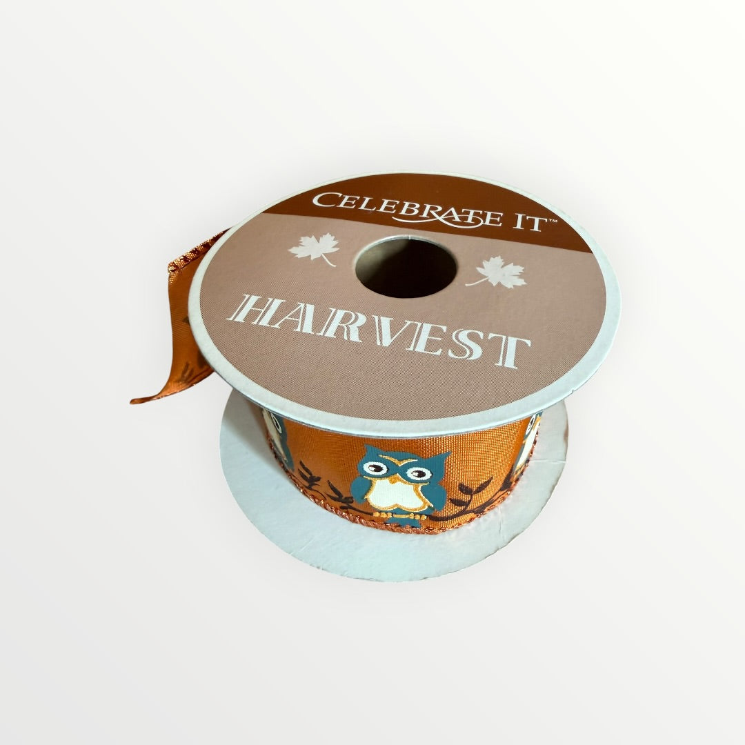 Celebrate It Harvest Wired-Edge Ribbon Festive Owl Pattern 1.5"