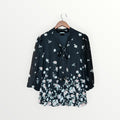Siren Lily Sheer Floral Chiffon Tie Neck Blouse Balloon Sleeve Black, Size: PL